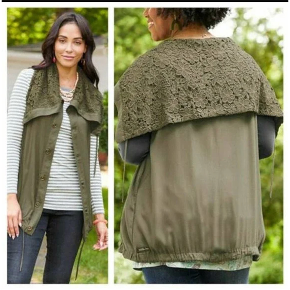 Matilda Jane Ambitious You Cape Vest Olive Green Size‎ Medium Pockets Button Up